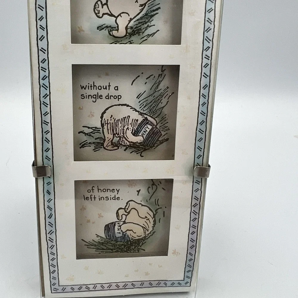 Vintage Disney Winnie The Pooh Picture Shadowbox Glass Frame Free Standing READ